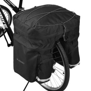 Pojemna torba rowerowa 60 L na bagażnik. Czarne torby podróżne i sportowe WOZINSKY, bez wzorów, z materiału. Za 203,60 zł.