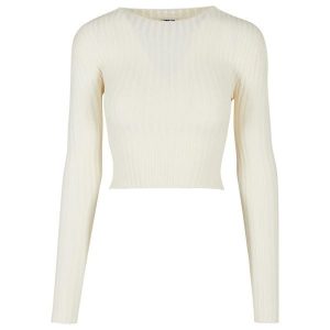 Pullover court dzianina prążkowana z zakręconym tyłem dla kobiet Urban Classics. Białe swetry klasyczne Urban Classics, na zimę, z dzianiny, bez kołnierzyka. Za 237,00 zł.