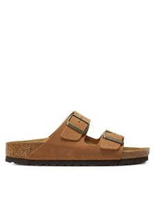Birkenstock Klapki Arizona Leoi 1028401 Brązowy. Brązowe klapki Birkenstock, bez wzorów, ze skóry, bez obcasa. Za 309,00 zł.