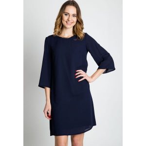Granatowa luźna sukienka z rękawem 3/4 BIALCON. Niebieskie sukienki marki BIALCON, z tkaniny, eleganckie, z kopertowym dekoltem. W wyprzedaży za 220,00 zł.