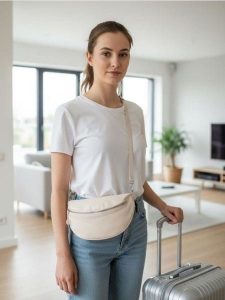 Saszetka nerka na regulowanym pasku z imitacji skóry - kremowy. Białe nerki i saszetki Sinsay, bez wzorów, ze skóry. Za 29,99 zł.