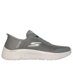 Buty SKECHERS SLIP-INS GO WALK FLEX Zielony. Zielone buty sportowe Skechers, bez wzorów, z tkaniny, bez zapięcia. Za 382,70 zł.