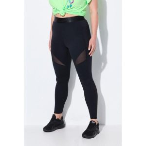 Damskie Legginsy sportowe wstawka z siateczki szybkoschnące z recyklingu. Czarne legginsy Ulla Popken, bez wzorów, z elastanu. Za 244,99 zł.
