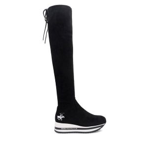 Kozaki Beverly Hills Polo Club. Czarne kozaki Beverly Hills Polo Club, bez wzorów, bez obcasa, na koturnie, bez zapięcia. Za 199,99 zł.