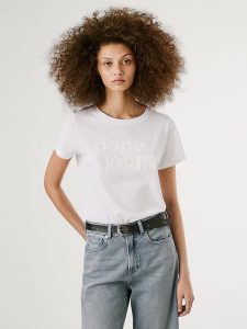 Pepe Jeans Koszulka "Aria" w kolorze białym rozmiar: XS. Białe bluzki Pepe Jeans, xs, bez wzorów, z bawełny, bez kołnierzyka, bez ramiączek. Za 87,81 zł.