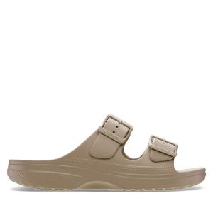 Klapki Crocs. Brązowe klapki Crocs, bez wzorów, bez obcasa. Za 169,99 zł.