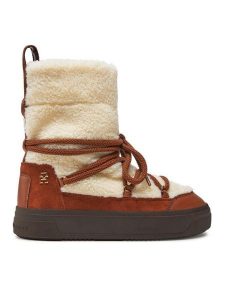 Tommy Hilfiger Śniegowce Lace-Up Faux Shearling Snowboot FW0FW08252 Beżowy. Brązowe buty zimowe TOMMY HILFIGER, z materiału, bez obcasa, bez zapięcia. Za 449,99 zł.