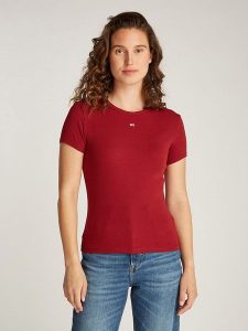 TOMMY JEANS Koszulka w kolorze bordowym rozmiar: L. Czerwone bluzki Tommy Jeans, l, bez wzorów, z jeansu, bez kołnierzyka, bez ramiączek. Za 96,60 zł.