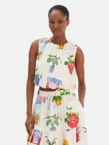 Seafolly Bluzka La Boca 55646-TO Écru Regular Fit. Bluzki Seafolly, m, bez wzorów, ze lnu, bez kołnierzyka, bez ramiączek. Za 379,99 zł.