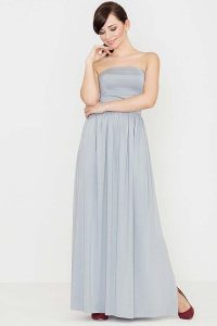 Szara Zmysłowa Gorsetowa Maxi Sukienka. Szare sukienki Katrus, l, bez wzorów, z bawełny, bez kołnierzyka, bez ramiączek, maxi, gorsetowe. Za 259,00 zł.