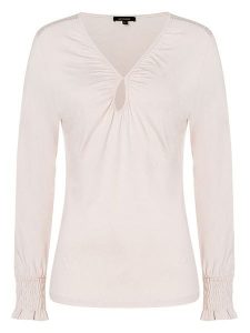 More & More Bluzka w kolorze kremowym rozmiar: 34. Brązowe bluzki More & More, s, bez wzorów, z wiskozy, klasyczne, bez kołnierzyka, bez ramiączek. Za 48,45 zł.