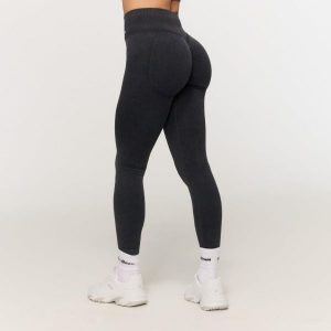 Legginsy damskie fitness bezszwowe Fierce. Szare legginsy GYMBEAM, bez wzorów, z elastanu, z podwyższonym stanem, długie. Za 110,90 zł.