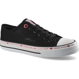 Czarne Trampki Cross Jeans Damskie Stylowe Półbuty. Czarne półbuty Cross Jeans, bez wzorów, z jeansu, bez obcasa, na płaskiej podeszwie, bez zapięcia. Za 79,00 zł.