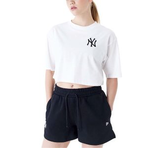 Nowa Koszulka Mlb Le Crop Tee Neyyan Whiblk Damskie. Białe bluzki New Era, m, bez wzorów, z bawełny, casualowe, bez kołnierzyka, bez ramiączek. Za 275,00 zł.