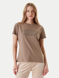 Guess T-Shirt V5YI08 J1314 Brązowy Regular Fit. Brązowe t-shirty Guess, s, z aplikacjami, z bawełny, bez kołnierzyka, bez ramiączek. Za 109,99 zł.