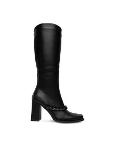 DeeZee Kozaki 7366 3-BLACK PU Czarny. Czarne kozaki DeeZee, bez wzorów, z materiału, bez obcasa, na słupku, bez zapięcia. Za 229,99 zł.