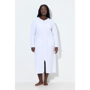 Damskie Szlafrok dwukierunkowy zamek błyskawiczny frotte miękki w dotyku. Białe szlafroki Ulla Popken, l, bez wzorów, z bawełny, plus size, bez kaptura. Za 239,99 zł.