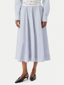 Tommy Hilfiger Spódnica midi WW0WW48936 Niebieski A-Line Fit. Niebieskie spódnice TOMMY HILFIGER, s, bez wzorów, z bawełny, midi. Za 452,99 zł.