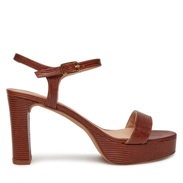 Sandały Unisa. Brązowe sandały Unisa, bez wzorów, bez obcasa, na słupku, bez zapięcia. Za 429,99 zł.