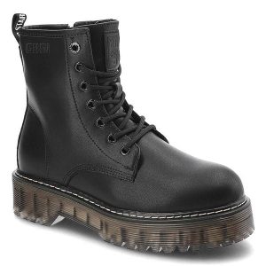 Glany damskie Big Star, cholewka ze skóry ekologicznej z wysoką cholewką i klasycznym sznurowaniem masywna podeszwa, KK274537,. Czarne botki Big Star, ze skóry ekologicznej, przed kolano, bez obcasa, na płaskiej podeszwie, bez zapięcia. Za 229,99 zł.