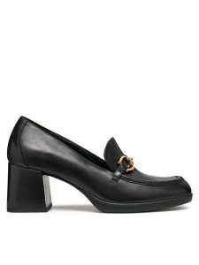 Geox Półbuty D Walk Pleasure 55 D46XBF 00043 C9999 Czarny. Czarne czółenka Geox, bez wzorów, ze skóry, bez obcasa, na obcasie, bez zapięcia. Za 459,99 zł.