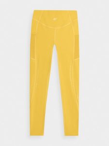 4F Legginsy do biegania szybkoschnące damskie XS. Żółte legginsy 4f, bez wzorów, z podwyższonym stanem. Za 249,99 zł.