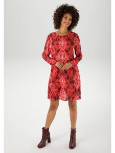 Aniston Sukienka w kolorze bordowo-czerwonym rozmiar: 40. Czerwone sukienki Aniston, na co dzień, bez wzorów, retro, bez kołnierzyka, bez ramiączek, mini, proste. Za 95,92 zł.