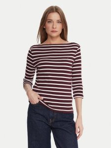 Tommy Hilfiger Bluzka WW0WW40589 Bordowy Regular Fit. Czerwone bluzki TOMMY HILFIGER, l, bez wzorów, z bawełny, bez kołnierzyka, bez ramiączek. Za 209,99 zł.