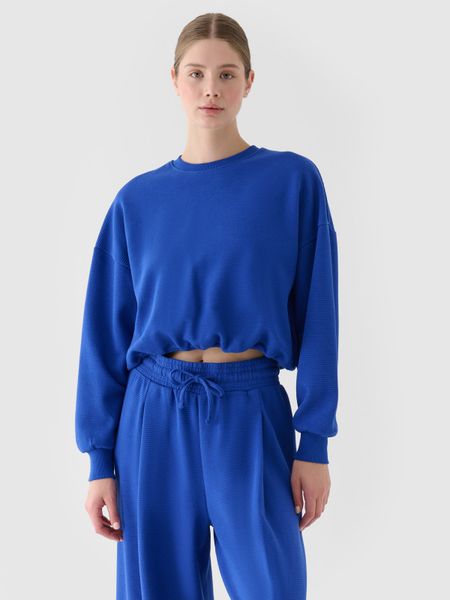 4F Bluza dresowa nierozpinana bez kaptura damska - niebieska XXL. Niebieskie bluzy 4f, s, bez wzorów, z bawełny, bez kaptura. W wyprzedaży za 99,99 zł.