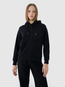 4F Bluza dresowa rozpinana z kapturem damska - czarna M. Czarne bluzy 4f, m, bez wzorów, z bawełny, z kapturem. W wyprzedaży za 149,99 zł.