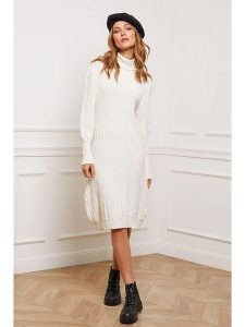 So Cachemire Sukienka dzianinowa "Eclose" w kolorze kremowym rozmiar: L. Brązowe sukienki So Cachemire, na co dzień, l, bez wzorów, z dzianiny, bez kołnierzyka, bez ramiączek, mini, proste. Za 175,67 zł.