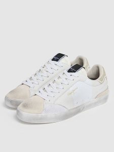 Pepe Jeans FOOTWEAR Skórzane sneakersy w kolorze białym rozmiar: 39. Białe trampki Pepe Jeans FOOTWEAR, bez wzorów, z jeansu, za kostkę, bez zapięcia. Za 202,03 zł.