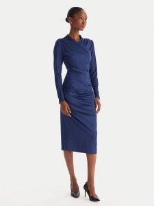 ACCESS FASHION Sukienka koktajlowa 54-3040-225 Granatowy Slim Fit. Niebieskie kombinezony ACCESS FASHION, s, bez wzorów, z syntetyku, wizytowe, bez kołnierzyka, bez ramiączek. Za 439,99 zł.