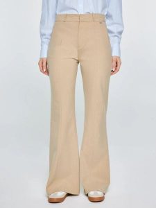 Spodnie damskie z szeroką nogawką beżowe Mabela 801. Brązowe spodnie z wysokim stanem Big Star, bez wzorów, z denimu, z podwyższonym stanem. Za 249,99 zł.
