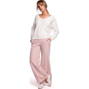 Sweter z Dekoltem w Serek - Ecru. Brązowe swetry klasyczne MOE, l, z materiału, bez kołnierzyka. Za 209,90 zł.