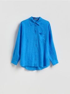 Koszula z lyocellem - niebieski. Niebieskie koszule Reserved, l, bez wzorów, z lyocellu, bez kołnierzyka, bez ramiączek. Za 119,99 zł.