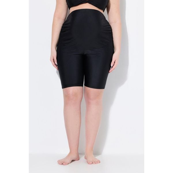 Damskie Bermudy kąpielowe Bellieva do kolan szeroka wkładka elastyczna prążki. Czarne bikini Ulla Popken, bez wzorów, z elastanu. W wyprzedaży za 91,99 zł.