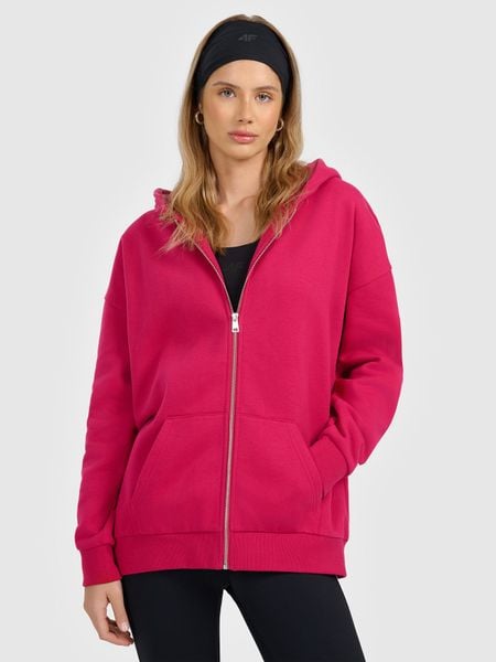4F Bluza dresowa rozpinana z kapturem damska - różowa L. Czerwone bluzy 4f, l, bez wzorów, z dresówki, z kapturem. Za 169,99 zł.
