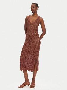 TWINSET Sukienka dzianinowa 251TT319A Brązowy Slim Fit. Brązowe sukienki Twinset, xl, bez wzorów, z dzianiny, bez kołnierzyka, bez ramiączek. Za 649,99 zł.