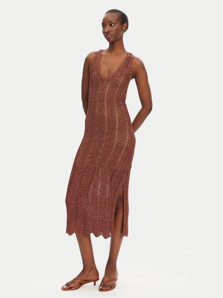 TWINSET Sukienka dzianinowa 251TT319A Brązowy Slim Fit. Brązowe sukienki Twinset, l, bez wzorów, z dzianiny, bez kołnierzyka, bez ramiączek. Za 649,99 zł.