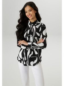 Aniston Bluzka w kolorze czarno-białym rozmiar: 46. Czarne bluzki Aniston, bez wzorów, bez kołnierzyka, bez ramiączek. Za 90,45 zł.