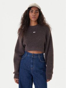 Tommy Jeans Sweter Badge DW0DW22024 Brązowy Regular Fit. Brązowe swetry klasyczne Tommy Jeans, l, z jeansu, bez kołnierzyka. Za 409,99 zł.