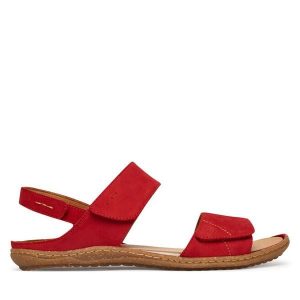 Sandały Josef Seibel. Czerwone sandały Josef Seibel, bez wzorów, bez obcasa, na płaskiej podeszwie, bez zapięcia. Za 439,99 zł.
