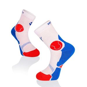 Skarpety tenisowe Fusion w kolorze czerwonym, białym i niebieskim. Białe skarpetki TRY TO FLY, bez wzorów. W wyprzedaży za 58,11 zł.