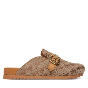 Klapki Guess. Brązowe klapki Guess, z aplikacjami, bez obcasa. Za 399,99 zł.