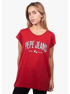 Pepe Jeans Koszulka w kolorze czerwonym rozmiar: S. Czerwone bluzki Pepe Jeans, s, bez wzorów, z jeansu, bez kołnierzyka, bez ramiączek. Za 79,03 zł.