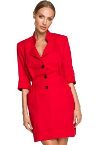 Elegancka sukienka żakietowa z guzikami i kołnierzem czerwona. Czerwone sukienki Sukienki.shop, do pracy, xl, bez wzorów, biznesowe, bez kołnierzyka, bez ramiączek. Za 409,00 zł.