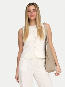 ONLY Kamizelka garniturowa Goa 15363724 Biały Regular Fit. Białe kamizelki ONLY, bez wzorów, ze lnu, bez kołnierzyka, bez ramiączek, bez kaptura. Za 149,99 zł.