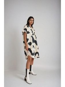 Monki Sukienka w kolorze kremowo-czarnym rozmiar: L. Brązowe sukienki Monki, l, bez wzorów, z bawełny, bez kołnierzyka, bez ramiączek, midi. Za 66,47 zł.