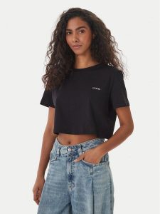 Guess T-Shirt V6GI17 K2984 Czarny Regular Fit. Czarne t-shirty Guess, s, z aplikacjami, z bawełny, bez kołnierzyka, bez ramiączek. Za 134,99 zł.